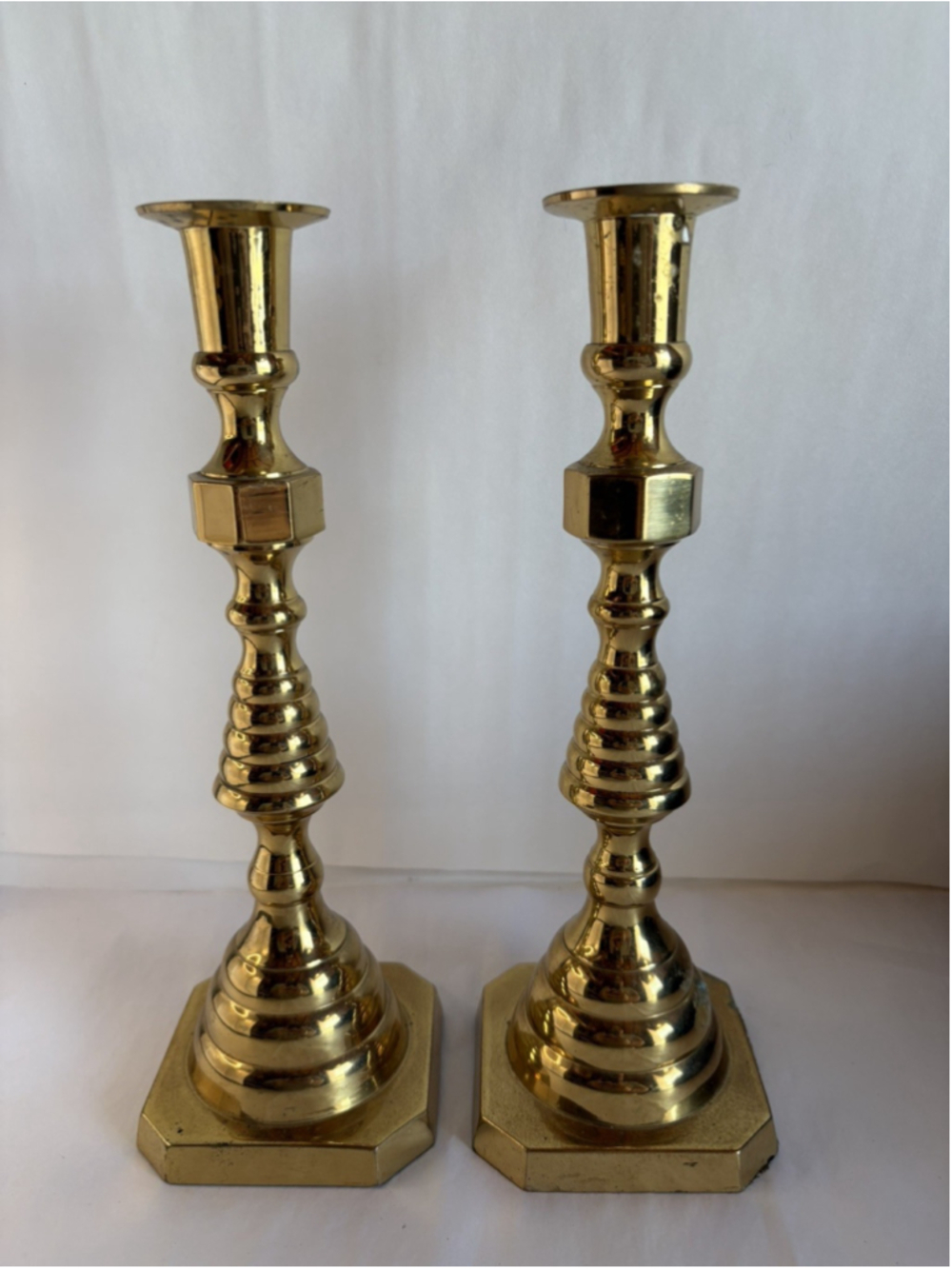 Pair of 10” Brass Taper/Dinner Candle Holders, Freestanding Traditional